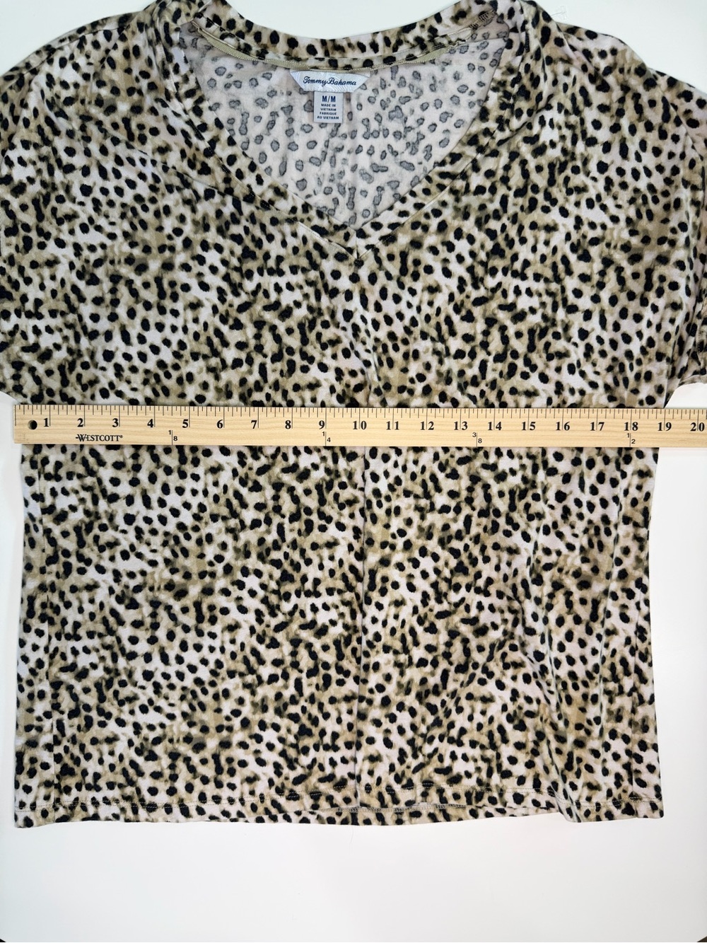 Tommy Bahama Leopard Print V-Neck Short Sleeve Top - Beige and Black - Picture 5 of 6